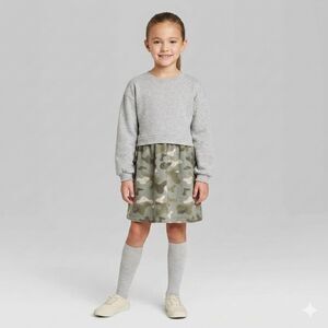 Carter’s Girl Gray Sweatshirt & Camouflage Tiered Dress - Size 8